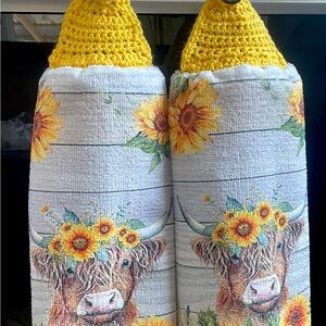 Sunflower Cow Print Hanging Towels